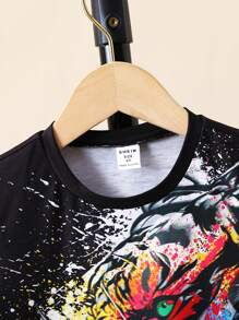 SHEIN Toddler Boys Splash Ink & Tiger Print Tee - Black - View 4