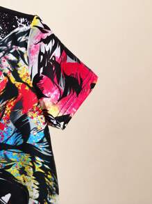 SHEIN Toddler Boys Splash Ink & Tiger Print Tee - Black - View 5