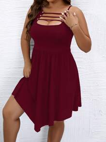 Calvaya Plus Cut Out Front Cami Dress Burgundy Color Women Outfit - Burgundy - View 4