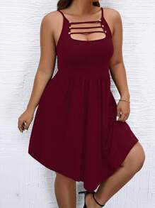 Calvaya Plus Cut Out Front Cami Dress Burgundy Color Women Outfit - Burgundy - View 5