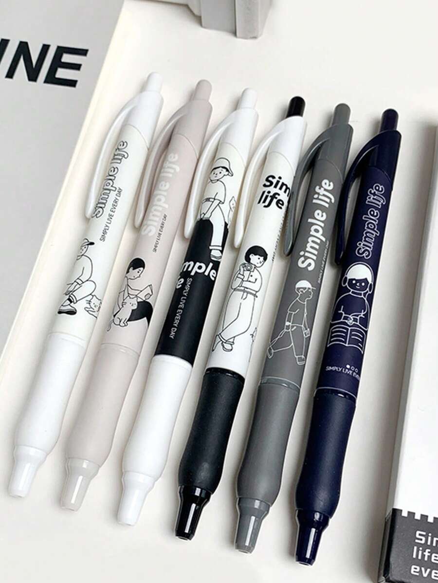 6入組卡通人物圖案按類型圓珠筆創意多用途圓珠筆適用於學生 - 彩色 - 查看 1