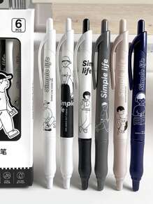 6入組卡通人物圖案按類型圓珠筆創意多用途圓珠筆適用於學生 - 彩色 - 查看 6