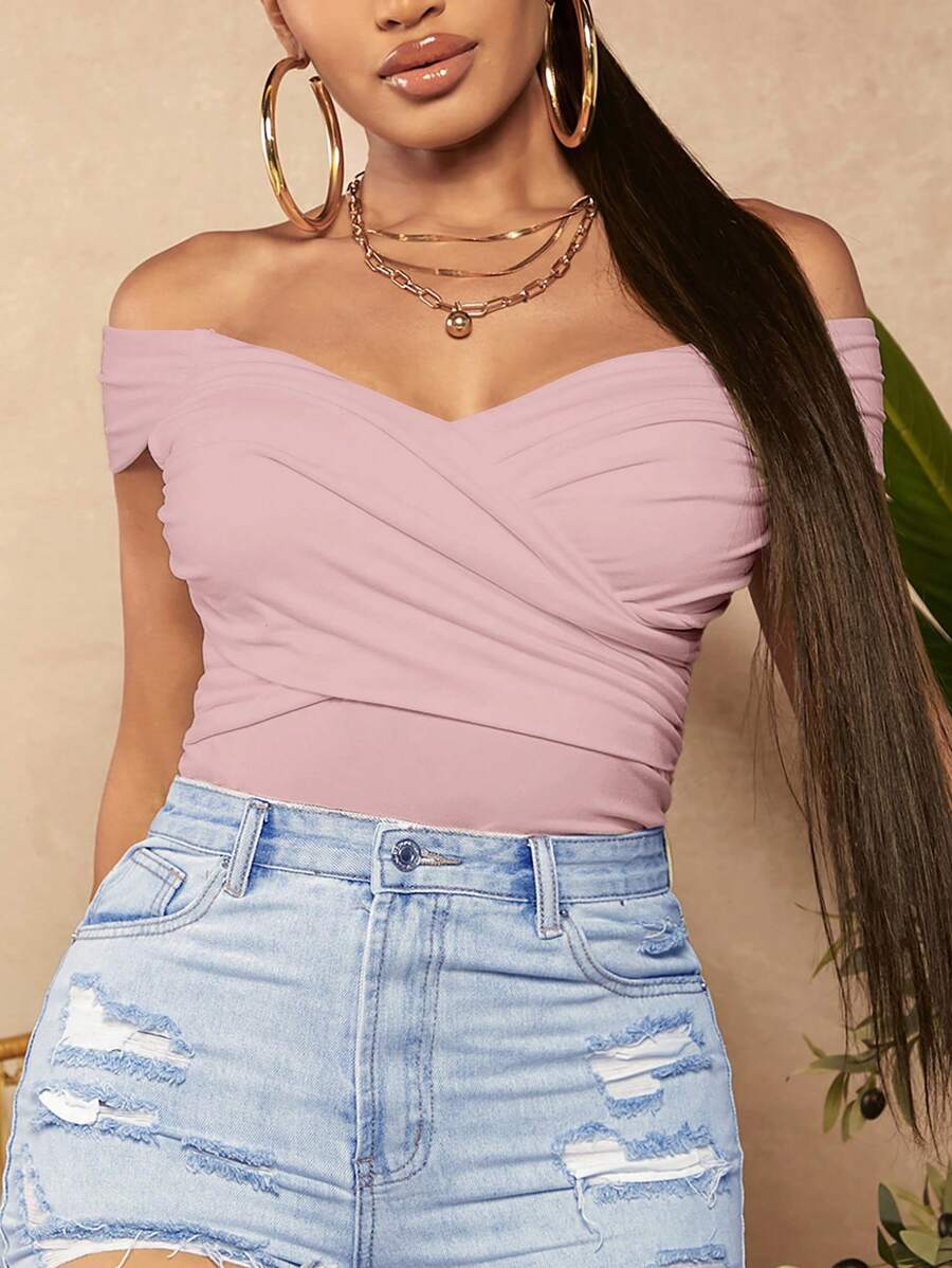 SHEIN SXY Áo thun nữ Xù màu trơn Giải trí - Hồng - Xem 1