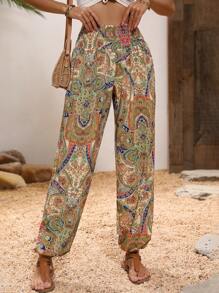 Breezaya 佩斯利印花腰部打褶長褲 - 彩色 - 查看 5