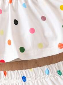 SHEIN Đứa bé gái In vết tròn Polka Áo Peplum Cami & Quần short - trắng - Xem 4