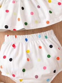 SHEIN Đứa bé gái In vết tròn Polka Áo Peplum Cami & Quần short - trắng - Xem 5