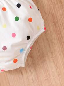 SHEIN Đứa bé gái In vết tròn Polka Áo Peplum Cami & Quần short - trắng - Xem 6