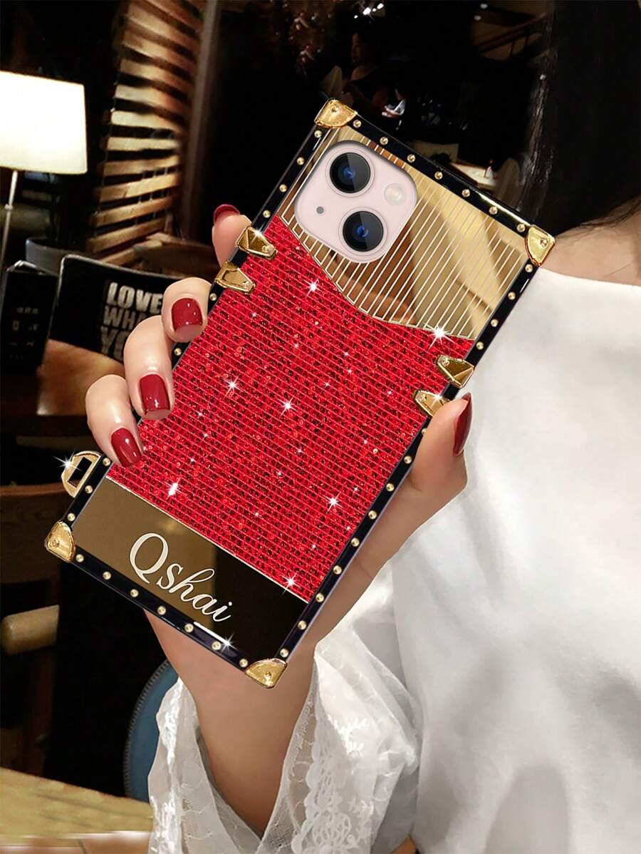 1 件红色闪光拼布手机壳，带挂绳，适用于 Apple 16、Galaxy、OPPO A38/A18/A78 5G/A98/A79 5G、Realme C53/C55、Redmi Note12 Pro+ 5G/Note13 Pro、Vivo Y36 5G。使用前请撕掉保护膜。