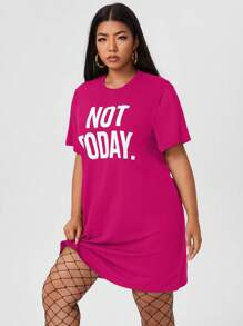 Flirla Đầm Plus Size Lá thư Giải trí - Màu Hồng Tươi - Xem 1
