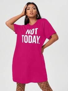 Flirla Đầm Plus Size Lá thư Giải trí - Màu Hồng Tươi - Xem 4