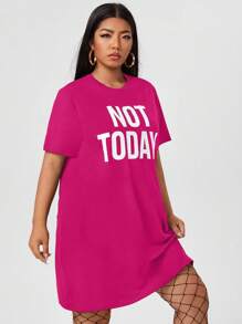 Flirla Đầm Plus Size Lá thư Giải trí - Màu Hồng Tươi - Xem 5