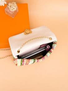 女士肩带编织方形链条包，春夏休闲沙滩包，颜色鲜艳，容量大 - 彩色 - 查看 4