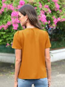 SHEIN Clasi Scallop Trim Puff Sleeve Blouse - Mustard Yellow - View 2