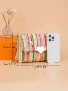 女士肩带编织方形链条包，春夏休闲沙滩包，颜色鲜艳，容量大 - 彩色 - 查看 5