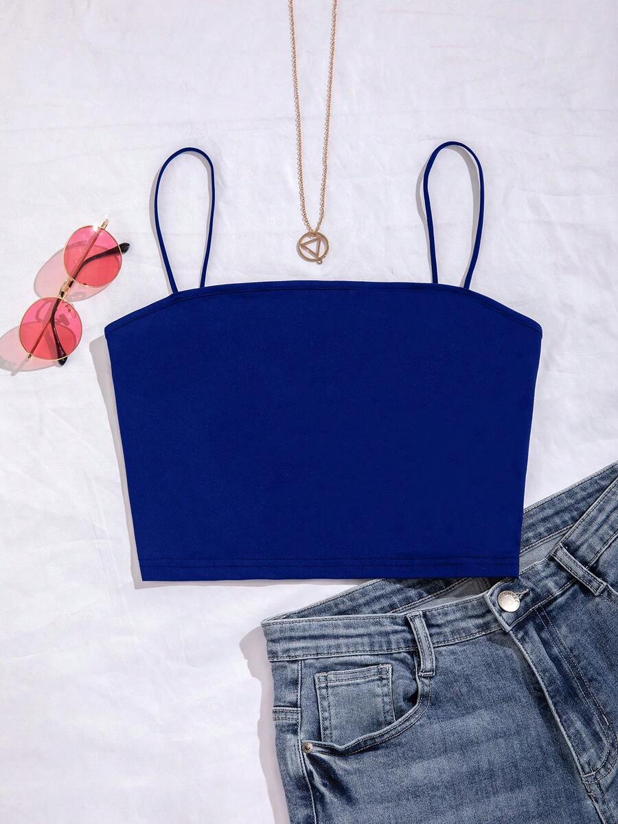 Flirla Plus Solid Crop Cami Top - Blue - View 1