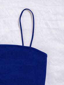 Flirla Plus Solid Crop Cami Top - Blue - View 5