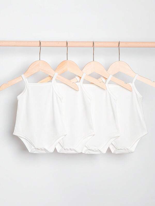 SHEIN Playful Pals Baby Girl 4pcs Solid Cami Bodysuit