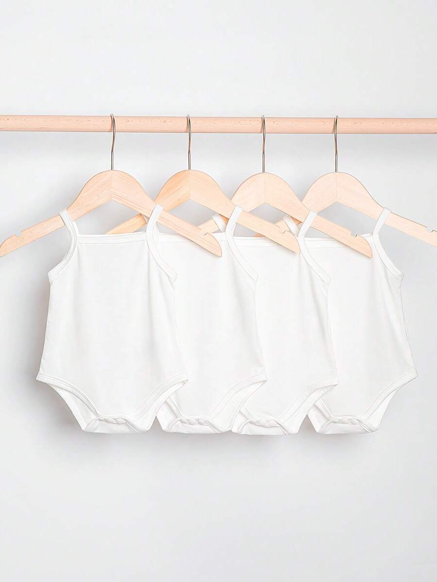 SHEIN Baby Girl 4pcs Solid Cami Bodysuit - White - View 1