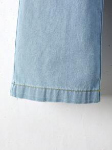 SHEIN Explorewe 年輕女孩紙袋腰帶寬腿牛仔褲 - 淺色水洗藍 - 查看 4