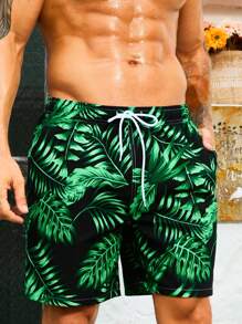 Surfspeed Men Tropical Print Drawstring Waist Swim Trunks - Multicolor - View 1