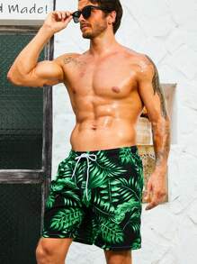 Surfspeed Men Tropical Print Drawstring Waist Swim Trunks - Multicolor - View 3