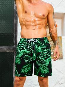 Surfspeed Men Tropical Print Drawstring Waist Swim Trunks - Multicolor - View 5