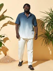 EASEVO Men Plus Ombre Button Up Shirt - Blue and White - View 3
