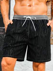 Surfspeed Men Striped Drawstring Waist Swim Trunks