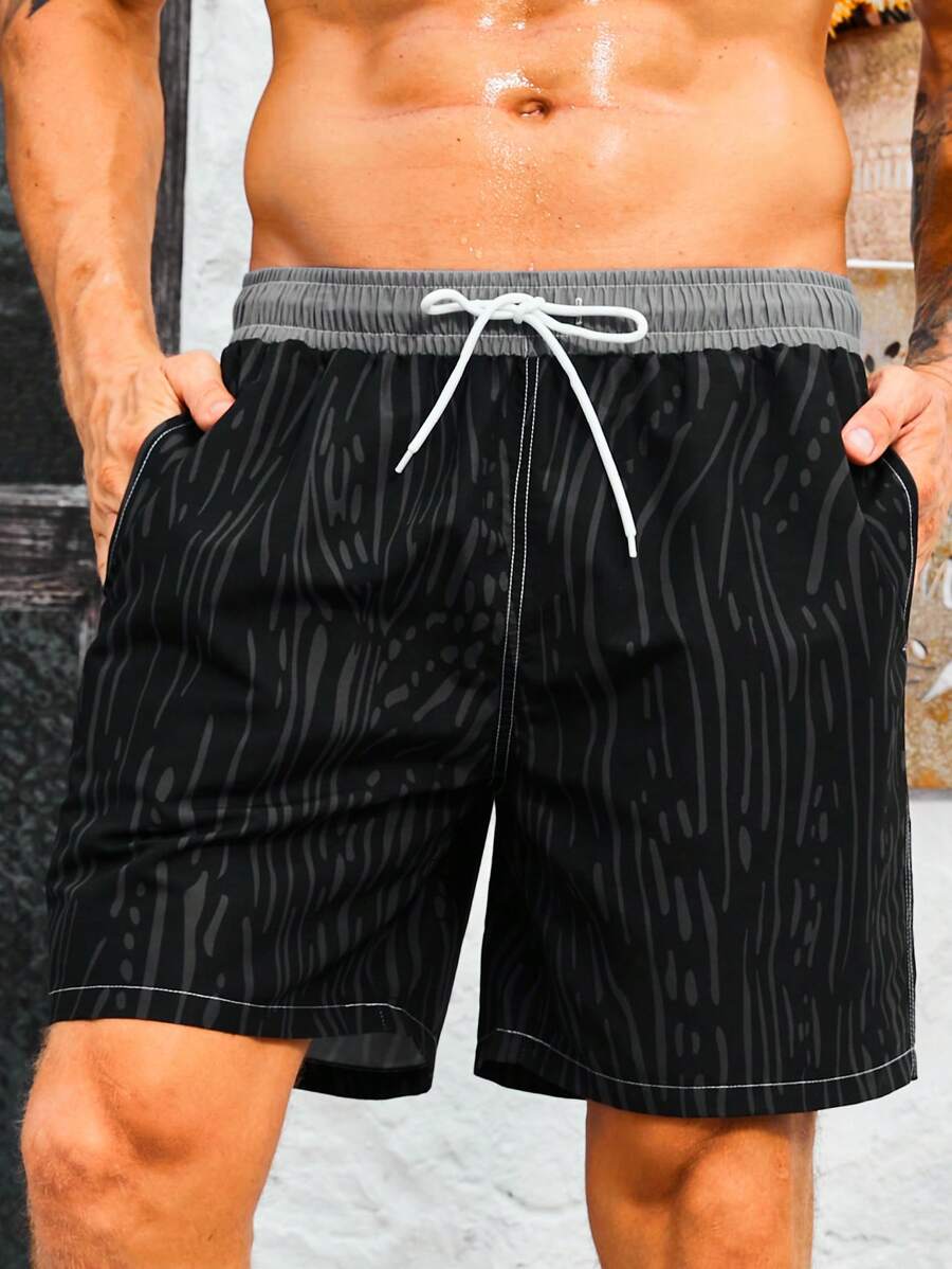 Surfspeed Men Striped Drawstring Waist Swim Trunks