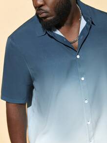 EASEVO Men Plus Ombre Button Up Shirt - Blue and White - View 4