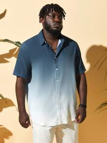 EASEVO Men Plus Ombre Button Up Shirt - Blue and White - View 5