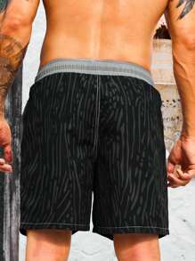 Surfspeed Men Striped Drawstring Waist Swim Trunks