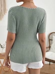 SHEIN Maternidad Camiseta de cuello cruzado tejido de canalé - verde menta - Ver 2