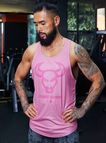 Fitness Top deportivo de tirantes con gráfico de toro y letra para hombres - Rosa - Ver 1