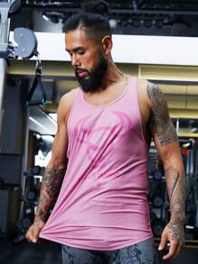Fitness Top deportivo de tirantes con gráfico de toro y letra para hombres - Rosa - Ver 3