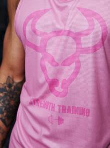 Fitness Top deportivo de tirantes con gráfico de toro y letra para hombres - Rosa - Ver 4