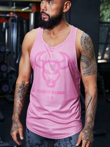 Fitness Top deportivo de tirantes con gráfico de toro y letra para hombres - Rosa - Ver 5
