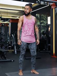 Fitness Top deportivo de tirantes con gráfico de toro y letra para hombres - Rosa - Ver 6