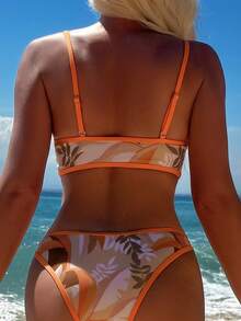 Bañador bikini con estampado tropical unido en contraste - Multicolor - Ver 3