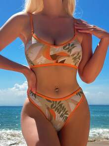 Bañador bikini con estampado tropical unido en contraste - Multicolor - Ver 6