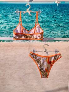 Bañador bikini con estampado tropical unido en contraste - Multicolor - Ver 7
