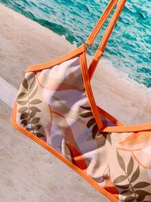 Bañador bikini con estampado tropical unido en contraste - Multicolor - Ver 8