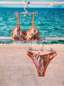 Bañador bikini con estampado tropical unido en contraste - Multicolor - Ver 1