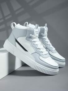 男士休闲运动鞋，时尚街头风格男鞋，轻便潮流高帮鞋，滑板鞋，帆布鞋 - 白色 - 查看 2