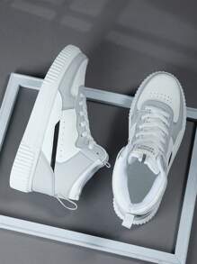 男士休闲运动鞋，时尚街头风格男鞋，轻便潮流高帮鞋，滑板鞋，帆布鞋 - 白色 - 查看 3