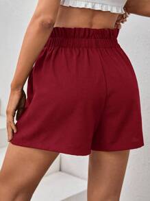 SHEIN VCAY Paperbag Waist Tie Front Shorts - Burgundy - View 2
