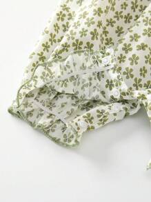 夏季女婴连体衣 绿色四叶草包放屁连体衣 - 綠色 - 查看 5