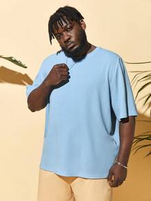 EASEVO 男士大码百搭休闲纯色圆领 T 恤 - 淺藍色 - 查看 2