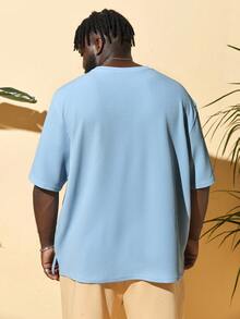 EASEVO 男士大码百搭休闲纯色圆领 T 恤 - 淺藍色 - 查看 3