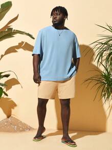 EASEVO 男士大码百搭休闲纯色圆领 T 恤 - 淺藍色 - 查看 6